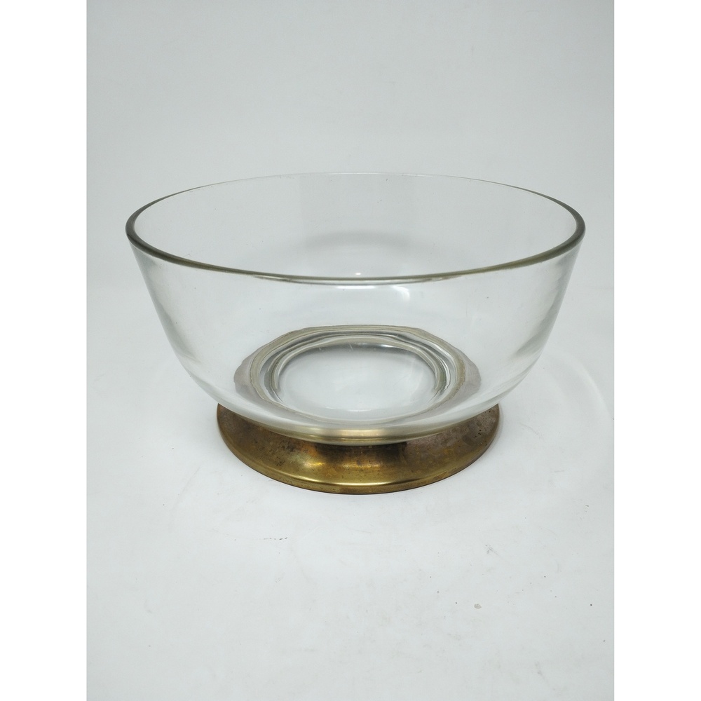 Vintage MCM Glass Footed Serving Bowl Pedestal Base Minimalist Dining Decor 9in